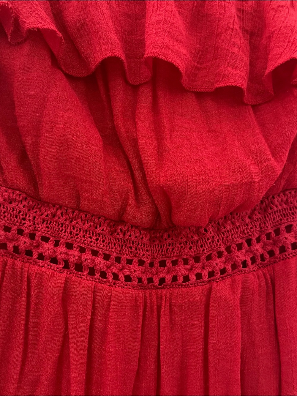Strapless Ruffle Waist Red Maxi Dress - Picture 6 of 6